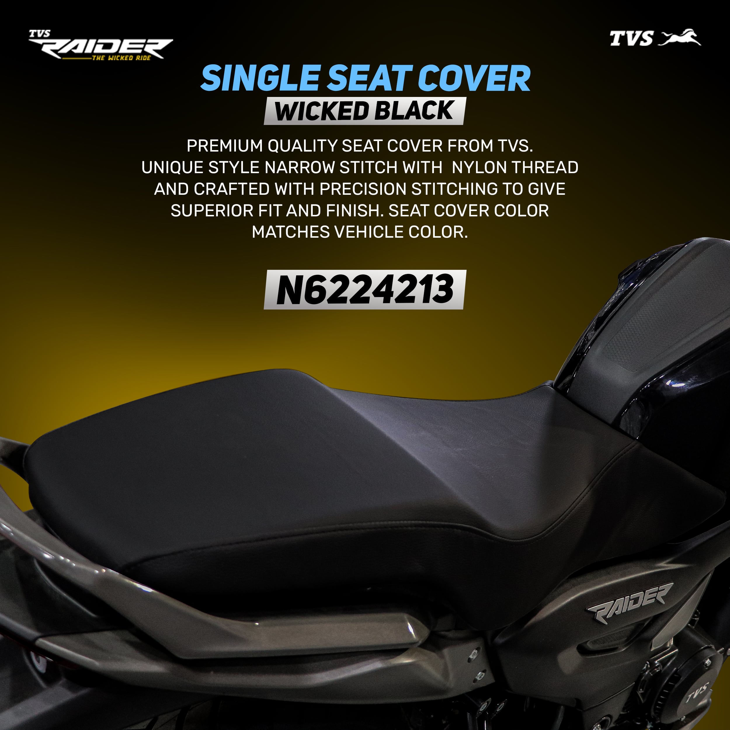 TVS Raider Black Single Seat Cover - Comfortable Protection